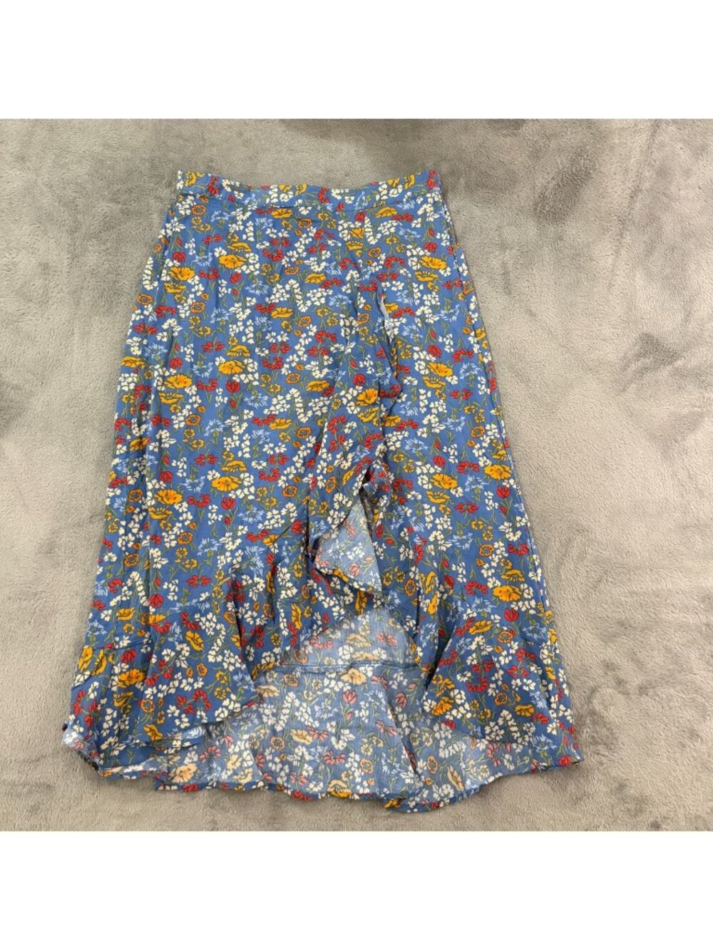 Toad & Co Manzana Ruffle Maxi Skirt Blue Floral Womens LARGE 100% Organic Cotton